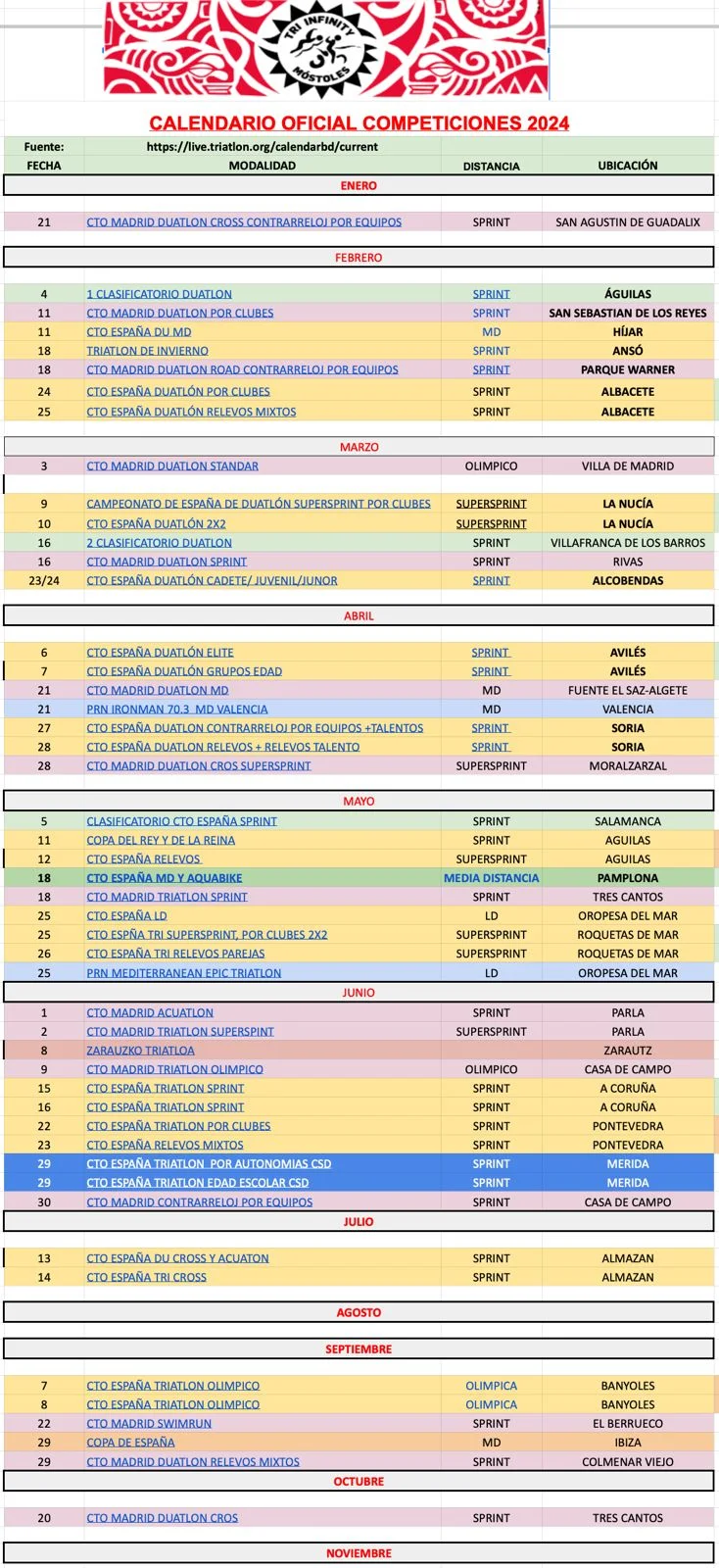 Calendario oficial